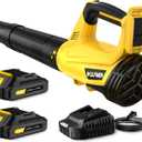 Leaf Blower, Electric Cordless Leaf Blower with 2 Batteries and Charger, 2 Speed Mode, Lightweight Leaf Blowers for Blowing Leaves, Lawn Care, Patio Cleaning and Dust (Yellow)