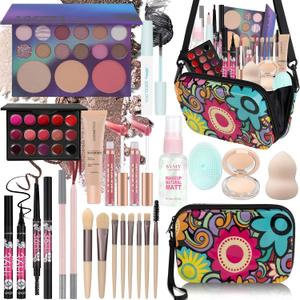 Makeup Sets for Teens Makeup Kits for Teen Girls Travel Make up Kit Set for Girls Beginners Make up Set Gift Sets for Girl Teenagers (15 Color Blue Aurora Set)