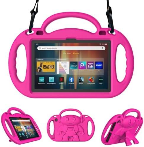 Fire HD 8 & HD 8 Plus Tablet Case for Kids(12th/10th Generation, 2024/2022/2020 Release), Sanyetral Lightweight Shockproof Cover with Shoulder Strap, Stand and Handle Not for Nokia TCL Samsung -Pink