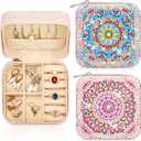Hinly 2 Pcs Portable Diamond Painting Jewelry Storage Box DIY Diamond Art Accessories PU Leather Jewelry Ring Organizer Case Travel Jewelry Organizer(Charming Style,Elegant Color)