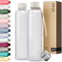 KIVY Slim Water Bottle 32oz [Lightweight & Shatterproof] Fits Backpack & Cupholder for Travel, Sports, School, Gym - Clear water bottle with measurements - Transparent Tritan Beige - Dishwasher Safe