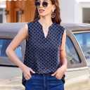 Halife Women's Sleeveless Floral Print V Neck Tunic Tank Tops Blouse Shirts (L)