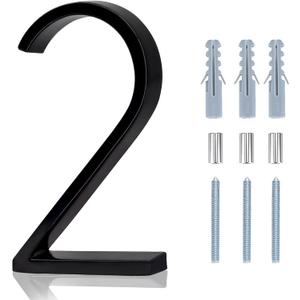 Floating House Numbers - 5 Inch Modern Address House Numbers With Nail Kit And Instructions Easy To Install High Gloss Black Number 2