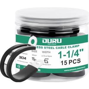 15pcs 1-1/4 Inch Stainless Steel Cable Clamps,Rubber Coated Cushioned Insulated Cable Clamp,Automotive Cable Wire Clamps,Pipe Clamps,Metal Clamp for Tube,Lines,Wire Cord Installation(Black,32mm)