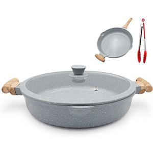 AIKENBBKK Ceramic Frying Pan with Lid, 14 Inch Saute Pan, Non Stick Frying Pans, 2-In-1 Large Cooking Pan, Nonstick Skillet, Compatible with All Stoves, PTFE & PFOA Free, Blue