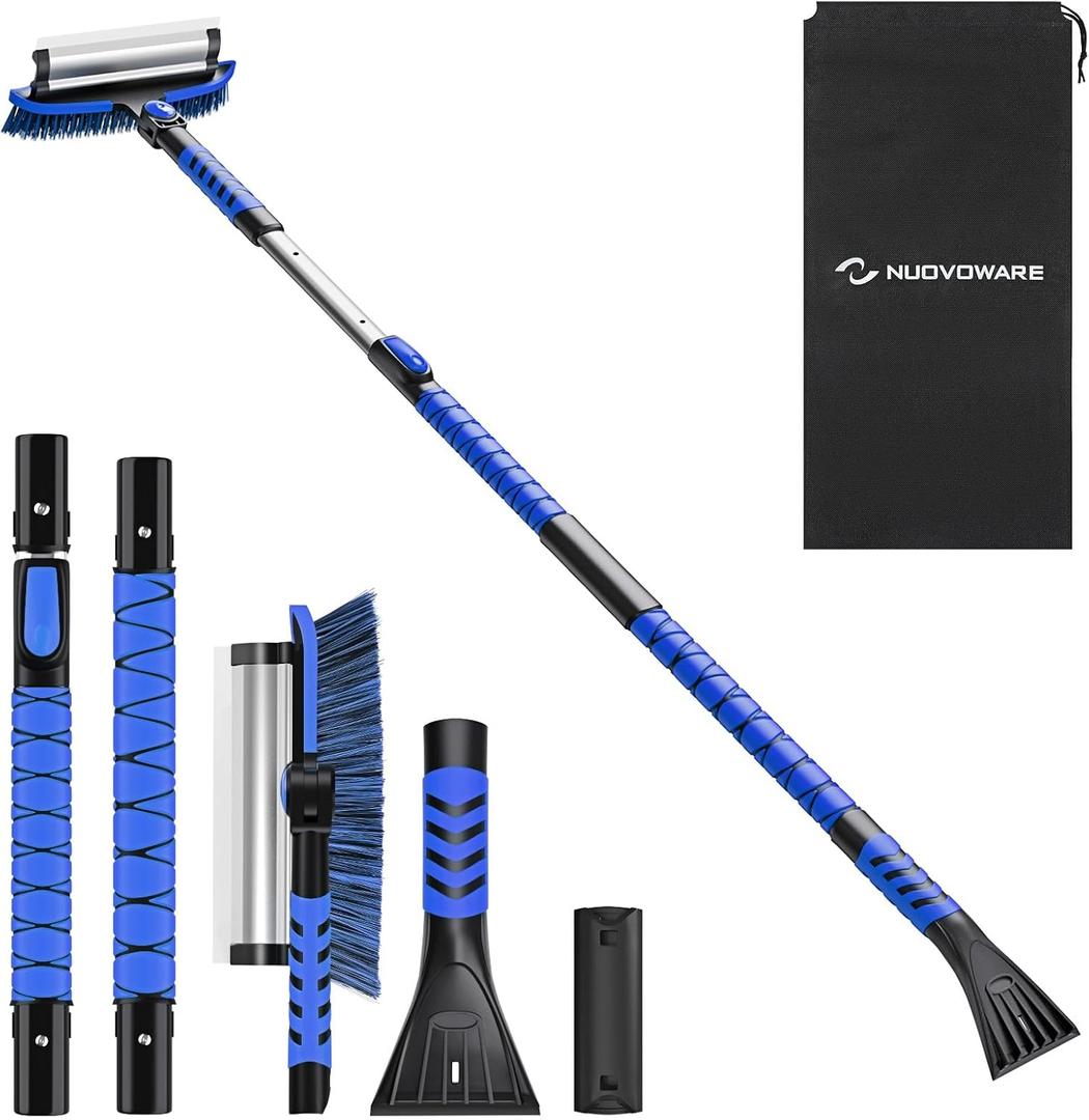 Nuovoware 60" Ice Scraper and Extendable Snow Brush for Car Windshield, 5 in 1 Adjustable Snow Removal Tools with 270 Pivoting Brush Head for Car Auto Truck SUV, Blue