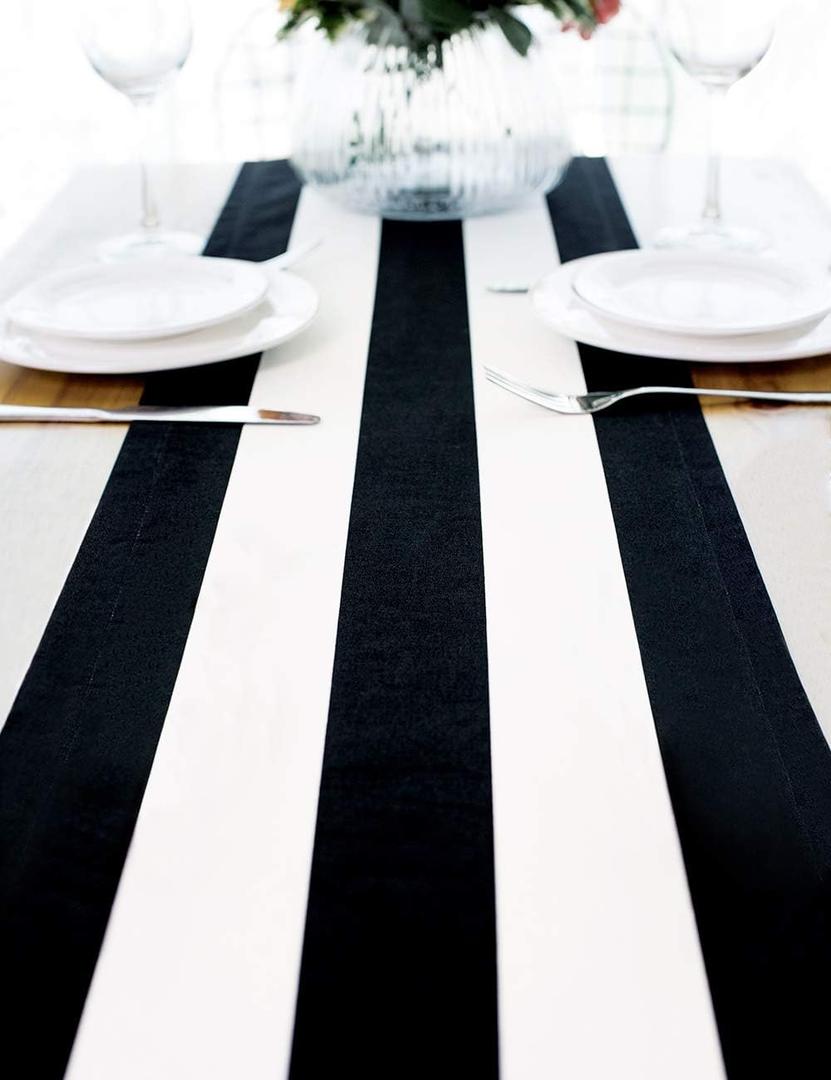 Letjolt Black and White Striped Table Runner 12 x 72 Inches