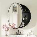 Keonjinn 28 x 28 Inch Round Black Mirror Medicine Cabinet Wall Mounted, Circular Modern Medicine Cabinet with Mirror, Black Framed Medicine Cabinets with Mirror, Vanity Bathroom Mirrors with Storage