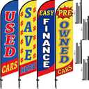 Remagr 4 Sets/ 8 Pcs Used Cars Flag Pole Kit 15 ft Second Hand Cars Dealer Flags Set Includes 4 Pole and 4 Flag Car Dealership Supplies Finance Pre Owned(Bright Color)