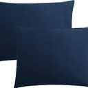 FLXXIE Pillow Cases Standard Size, Soft Microfiber Pillow Covers with Envelope Closure, Wrinkle, Stain Resistant Pillowcases, 2 Piece Set, 20x26, Navy