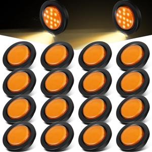 Retisee 14 Pcs 2.5 Round Clearance Lights 13 LED Front Rear Side Marker Indicators Lights Waterproof 12V Sealed Flush Mount Marker Lamps for Truck RV Car Bus Trailer Van Boat(Yellow)