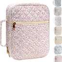 Bible Cover for Women, Large Quilted Case with Handle, Durable Bag and Carrying Case for Girls, Study Supplies Accessories, Christian Gift for Women (Mini Pink Flower, Large)