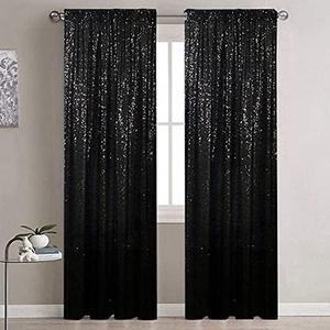 Partisout Sequin Backdrop Photo Glitter Backdrops Sparkle Background 2 Panels Blackout Curtains Photography Payette Outdoor Curtain for Party Wedding (Black) (24"W x 84"L (Pack of 2))