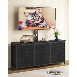 TV Stand with Mount for 32/55/65/75/85 inch TVs, Entertainment Center with 9 Fabric Drawers Dresser Storage, Height Adjustable Media Console