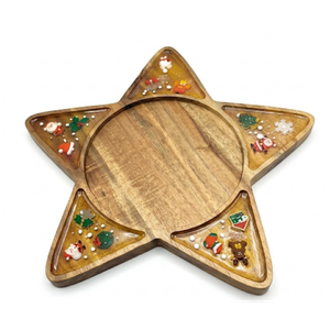Picnic TIME Christmas Star Serving Tray, Holiday Appetizer Tray, Wooden Charcuterie Board, (Stained Parawood)