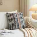 ZERALIVEN Boho Throw Pillow Covers 18x18 Set of 2 - Cotton Linen Decorative Pillows for Couch, Rustic Farmhouse Cushion Covers for Living Room Bed Sofa, Soft Holiday Accent Decor, Sky Bloom