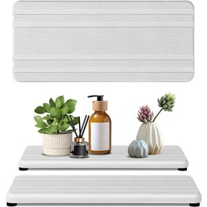 2PCS Water Absorbing Stone Tray,Quick Drying Stone Sink Tray,Water Absorbent Diatomite Coasters for Bathroom Counter and Kitchen Sink, Used for Hand Soap Dish Cosmetic Bottles Toothbrush Holders (2pcs 2110cm White Stripe)