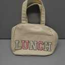 DIRGEE Lunch Bag for Women Insulated For Men PU leather Small Office Work lunch with Chenille Letters Leakproof Freezable Cooler Reusable Portable Box (White)