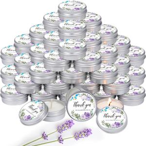 MTLEE 50 Pcs Purple Floral Wedding Candles Gift Favors for Guests 1 Oz Lavender Scented Soy Wax Aromatherapy Candle Favors for Bridal Shower Rustic Wedding Party Guests(Purple Flowers)