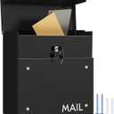 Yaocom Wall Mounted Modern Locking Mailbox 14.25" x 14" x 5.75" Large Capacity Metal Mail Box with Key Lock Galvanized Steel Security Lock Drop Black Postbox Rustproof Mailbox for Outside Home Office