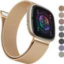 AK Metal Band Compatible with Fitbit Sense 2 / Sense & Versa 4 / Versa 3 Bands - Women & Men, Stainless Steel Mesh Loop Magnetic Replacement Bracelet Strap (Large, Rose Gold)