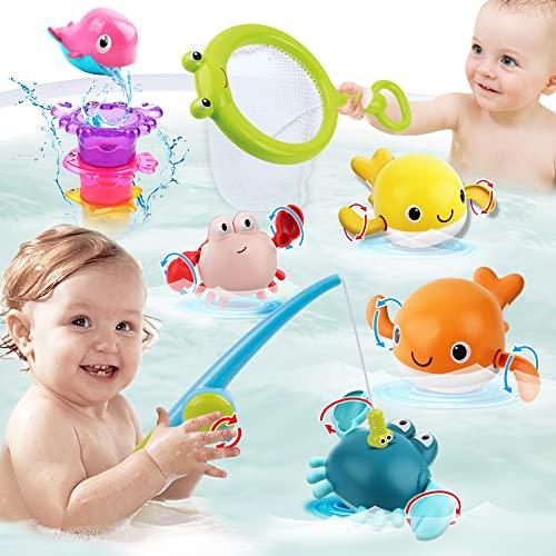 Dwi Dowellin Bath Toy for Toddlers ,Bathtub Toy with Floating Mold Free Swimming Toys and Stacking Cups,Magnetic Fishing Game for Toddles and Babies