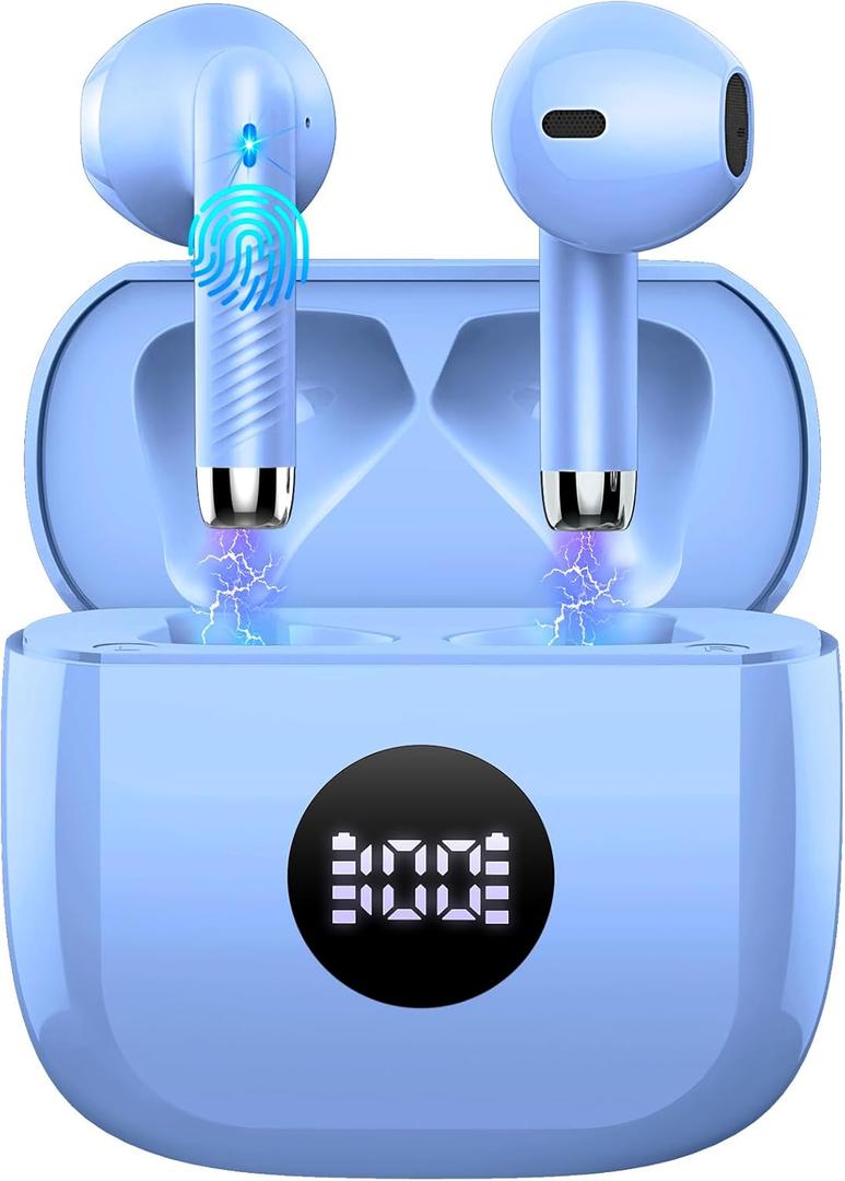 Wireless Earbuds Bluetooth 5.4 , Ear Buds LED Power Display Headphones 6D Stereo, Bluetooth Earbuds in-Ear Noise Cancelling Mic, 40H Playback Mini Case IP7 Waterproof Sports Earphones for Android iOS (Mauve)