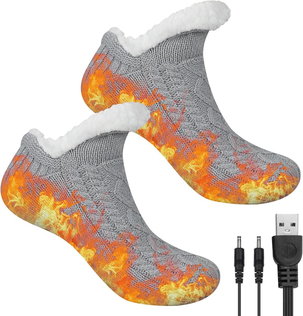 USB Heated Socks for Men Women, Anti-Slip USB Foot Warmer Knitted Thermal Heating Socks for Indoor Home Office
