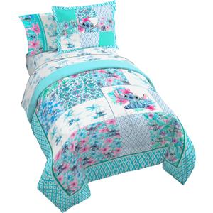 Jay Franco Kids Comforter Set Includes Sheets and Pillow Covers - Soft and Cozy Bed Set for Stylish Room Decor, Multi - Lilo and Stitch 02, 5 Piece Twin Bedding