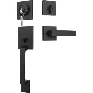 goldenwarm Front Door Handle and Deadbolt Set, Black Front Door Lock Set with Reversible Handle Lever, Modern Front Door Hardware, Single Cylinder Front Door Entry Lock, Front Door Handles and Locks