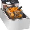 Electric Deep Fryer 10L/10.5QT Stainless Steel Single Tank Commercial Fryer with Basket, 1700W 110V Countertop Deep Fryer for Home Kitchen and Restaurant Use with Oil Thermometer & Temperature Control, Size 81