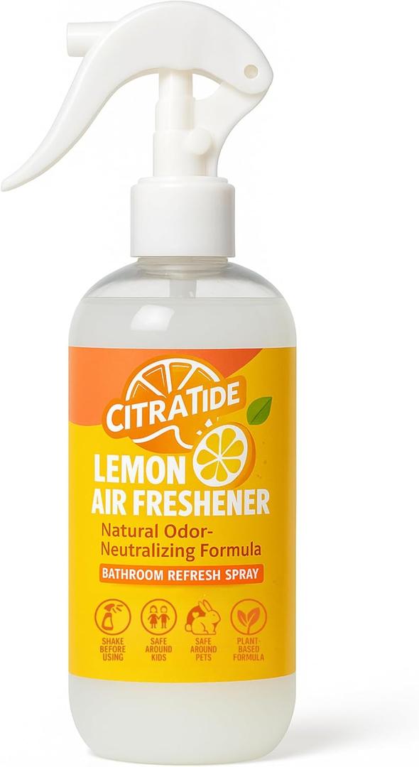 Lemon Air Freshener Room Spray  Natural Citrus Air & Odor Eliminator for Toilets, Small Spaces & Bathrooms  Plant-Based, Non-Toxic, Long-Lasting Scent  USA Made (8 oz)  1 Pack