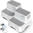 2 Step Stools for Kids,Toddler Step Stool for Bathroom Sink,No-Slip Double up Stepping for Toddlers Bathroom, Multifunctional Toilet Potty Stool for Kids,Toilet Potty Training(2 Packs) (Gray)