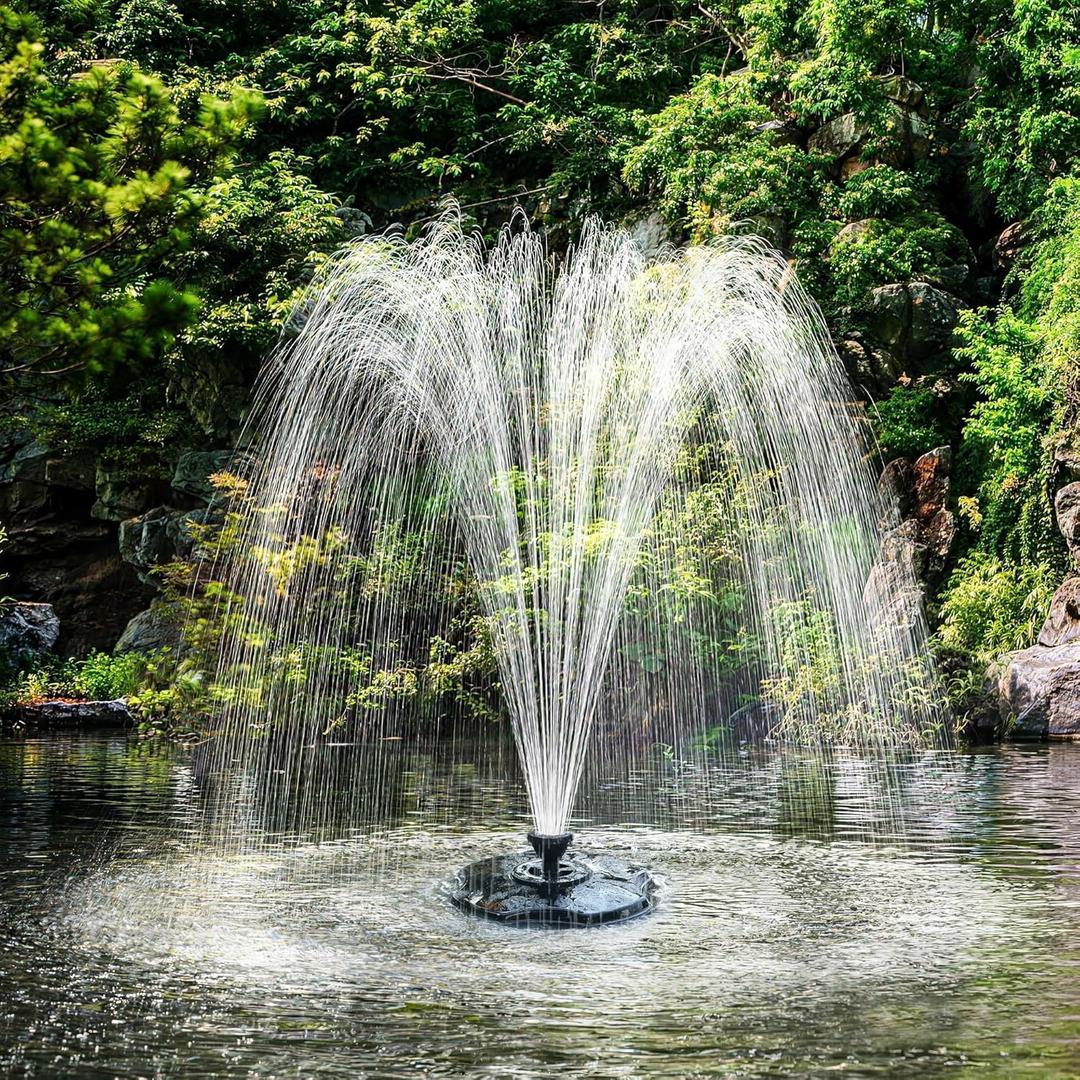 Biling Floating Pond Fountain with 660GPH Pond Pump, Color-Changing LED Lights, 27 FT Power Cord, 3 Spray Patterns Outdoor Pond Fountain, Black