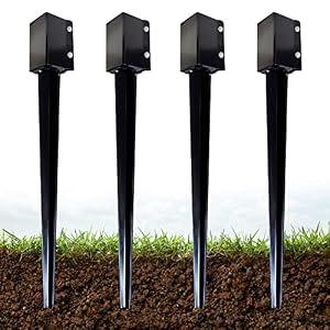 ARIFARO 4x4 Fence Post Anchor Ground Spike, 36 Inch Heavy Duty Powder Coated Metal Post Anchor for Fence, Mailbox & Garden Posts, Fits 3.5" x 3.5" Actual Post, Black, Pack of 4