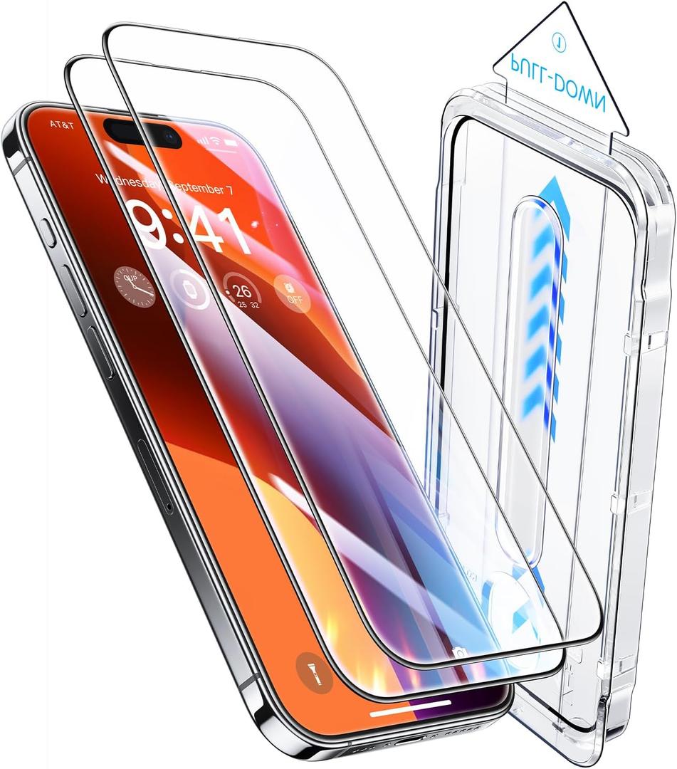 3 x Toughest 9H+ Glass for iPhone 16 Pro Max Screen Protector [Military Grade Shatterproof][Full Coverage Protection] HD Screen Protector iPhone 16 Pro Max Top Durable Tempered Glass, 2 Packs