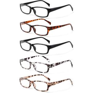Kerecsen Reading Glasses 5 Pairs Fashion Ladies Readers Spring Hinge with Pattern Print Eyeglasses for Women (Mix Color -4, 3.00)