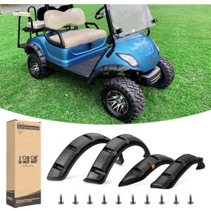 10L0L 4PCS Golf Cart Fender Flares for Yamaha G29, EZGO TXT/RXV, Club Car DS/Precedent - Heavy Duty ABS Plastic Mud Guards with Reflectors & Stainless Steel Hardware