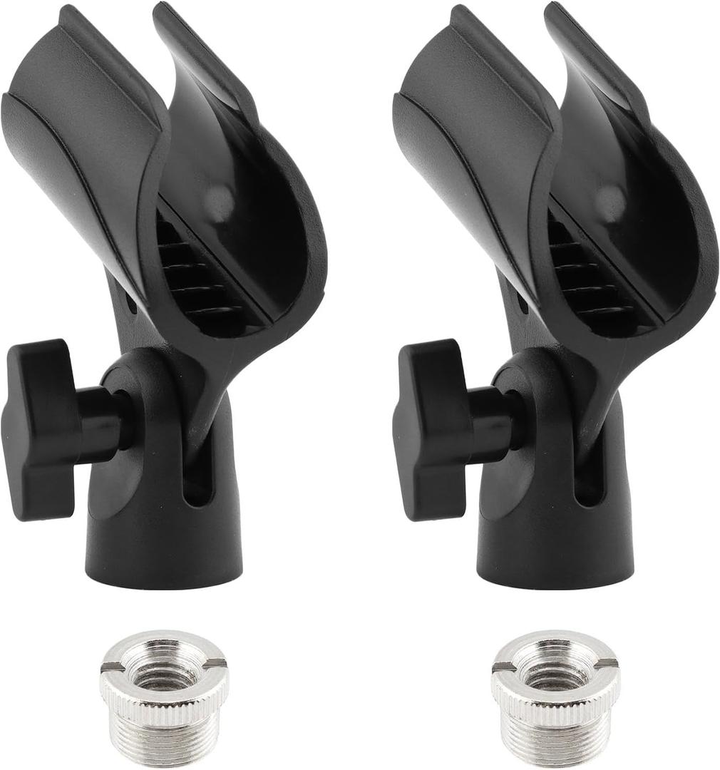 2pcs Microphone Clip Adjustable Angle U Shaped Mic Clip Holder with Screw Adapter Universal Microphone Holder for Most Wired or Wireless Handheld Microphone Stand(Black)