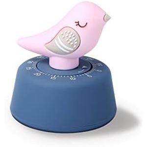 Mechanical Kitchen Timer, Cute Wind Up 60-Minute Manual Countdown for Kids, Classroom, Home, Study and Cooking (Pink Bird)