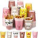 Maxcheck 120 Count Farm Animal Birthday Decoration Cups 9 oz Disposable Paper Cups Cute Drink Pig Sheep Chicken Duck Horse Cow Farm Theme Birthday Party Supplies