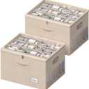 2 Pack Shoe Organizer for Closet Large Shoe Box Storage Containers with Clear Window Space Saving Shoe Bin with Foldable Bottom Support Adjustable Dividers Fits 32 Pairs (Beige, (19.7x15.7x13inch)x2)