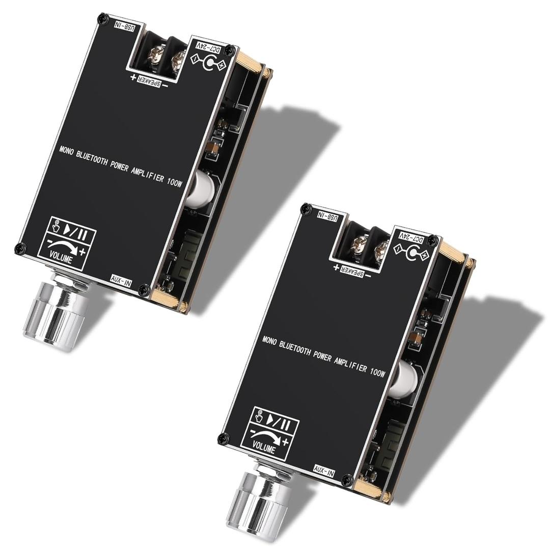 Daakro 2PCS ZK-1001B Bluetooth Amplifier Board,100W Mono Channel Amp Board with TWS Pairing Function,DC 7-24V, Bluetooth/USB/AUX Input, Audio Amp Board for Home DIY Wireless Speakers, Password Free