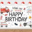 Emergency Birthday Decorations 7 * 5ft Sound The Alarm Happy Birthday Backdrop Banner Rescue Vehicle Bday Party Supply Team Rescue Background First Responder Transportation Party