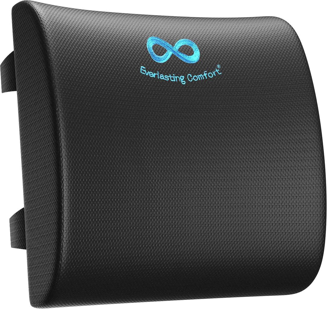 Everlasting Comfort Lumbar Support Pillow for Office Chair - Memory Foam Back Cushion for Car Seat - Promotes Better Posture, Back Pain Relief - Ideal Gaming and Desk Chairs Work and Home Essentials (D. Black Cooling)