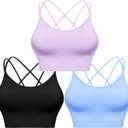 Sykooria 3 Pack Strappy Sports Bra for Women Sexy Crisscross for Yoga Running Athletic Gym Workout Fitness Tank Tops (XL)