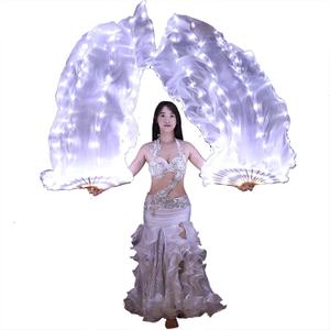 LED Belly Dance Silk Fan - Colorful Light Up Fan Veil for Women for Worship Praise Dance (White)