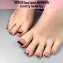 Toe Nail Tips Press on Black French Tip, BROWN PINK Long/Medium Wide Fake Toenails, Full Cover Sharp Square Pre-Designed Soft Gel False Toenail Acrylic Extension for DIY 15 Sizes 240 pcs