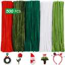 Yalumo Pipe Cleaners Craft Supplies, 500 PCS Green Pipe Cleaners Bulk, 12 Inch 5 Assorted Colors Fuzzy Chenille Stems Sticks Set, Soft Arts and Crafts Decorations, Creative Fun Stuff for Kids Adults