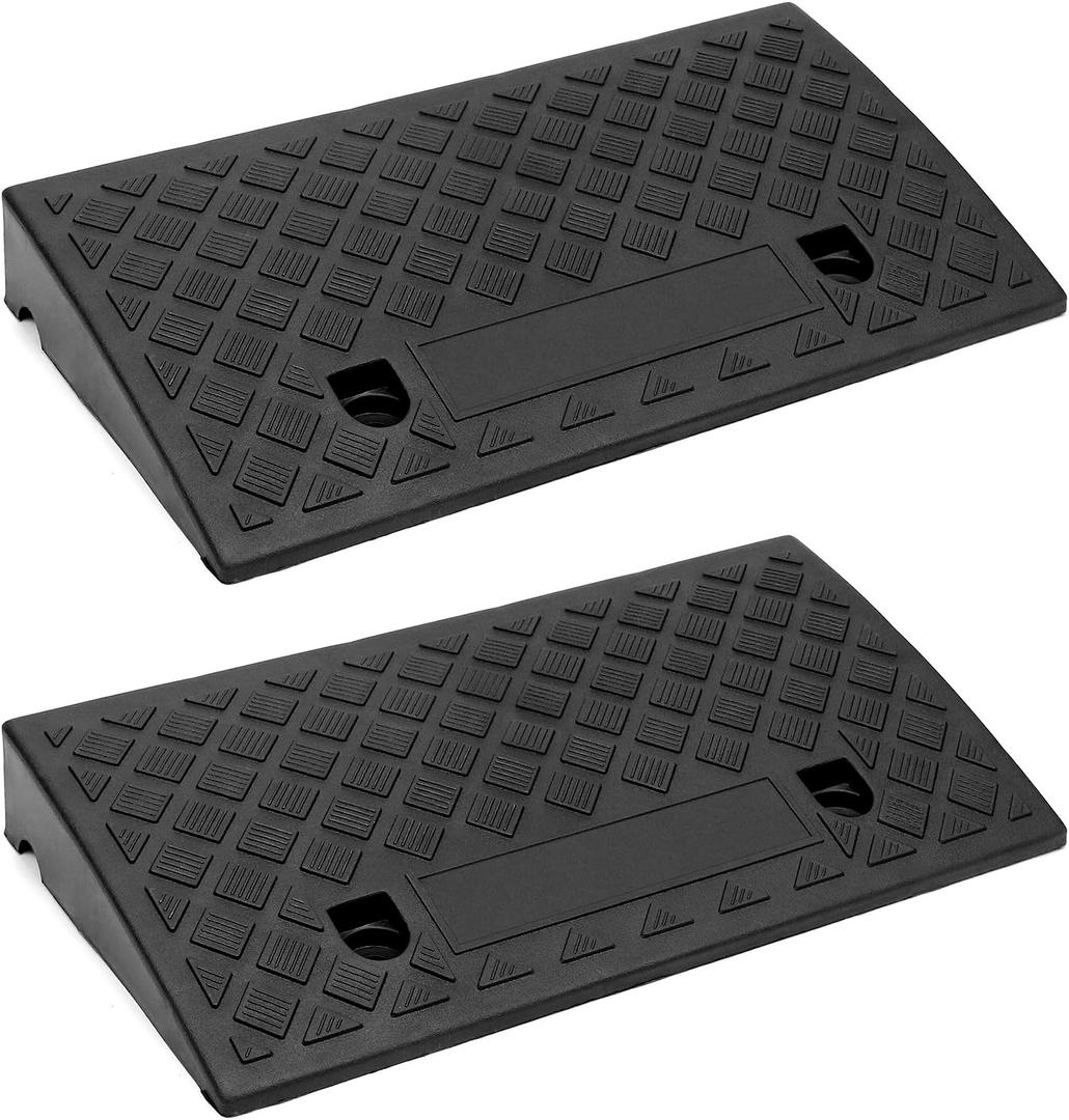 QWORK PVC Curb Ramp 2 Sets, 19.2" L x 10.6" W x 3.54" H for Wheelchairs, Motorcycles, and Vehicles, 2000lbs Load Capacity, All-Weather, Textured Surface